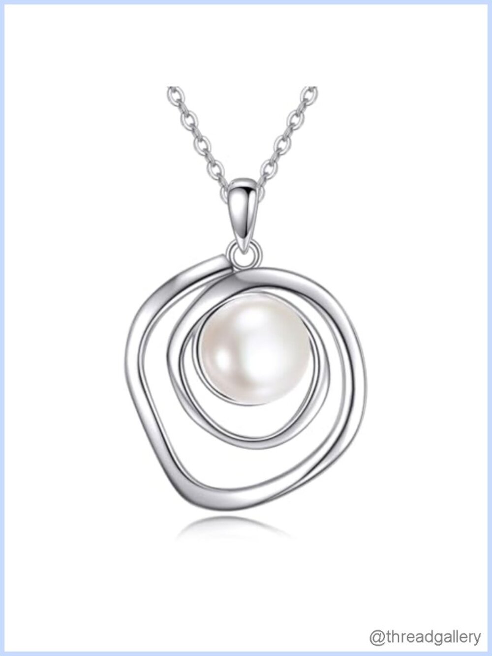 Sterling Silver Freshwater Pearl Pendant Necklace Double Hoop